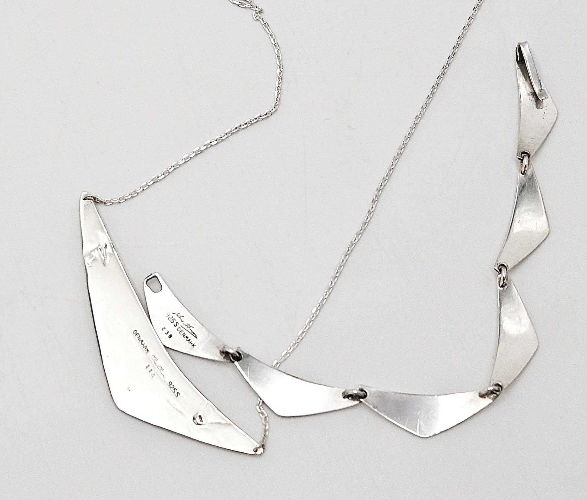 Hans Hansen Jewelry Hans Hansen Denmark Sterling Boomerang Links Bracelet & Custom Necklace 70s