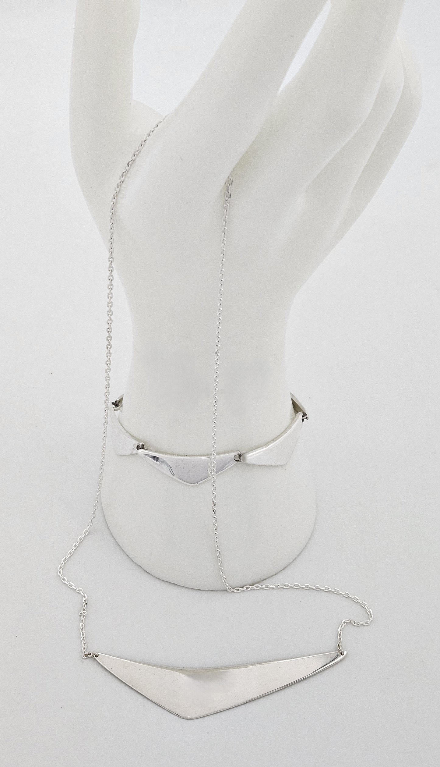 Hans Hansen Jewelry Hans Hansen Denmark Sterling Boomerang Links Bracelet & Custom Necklace 70s