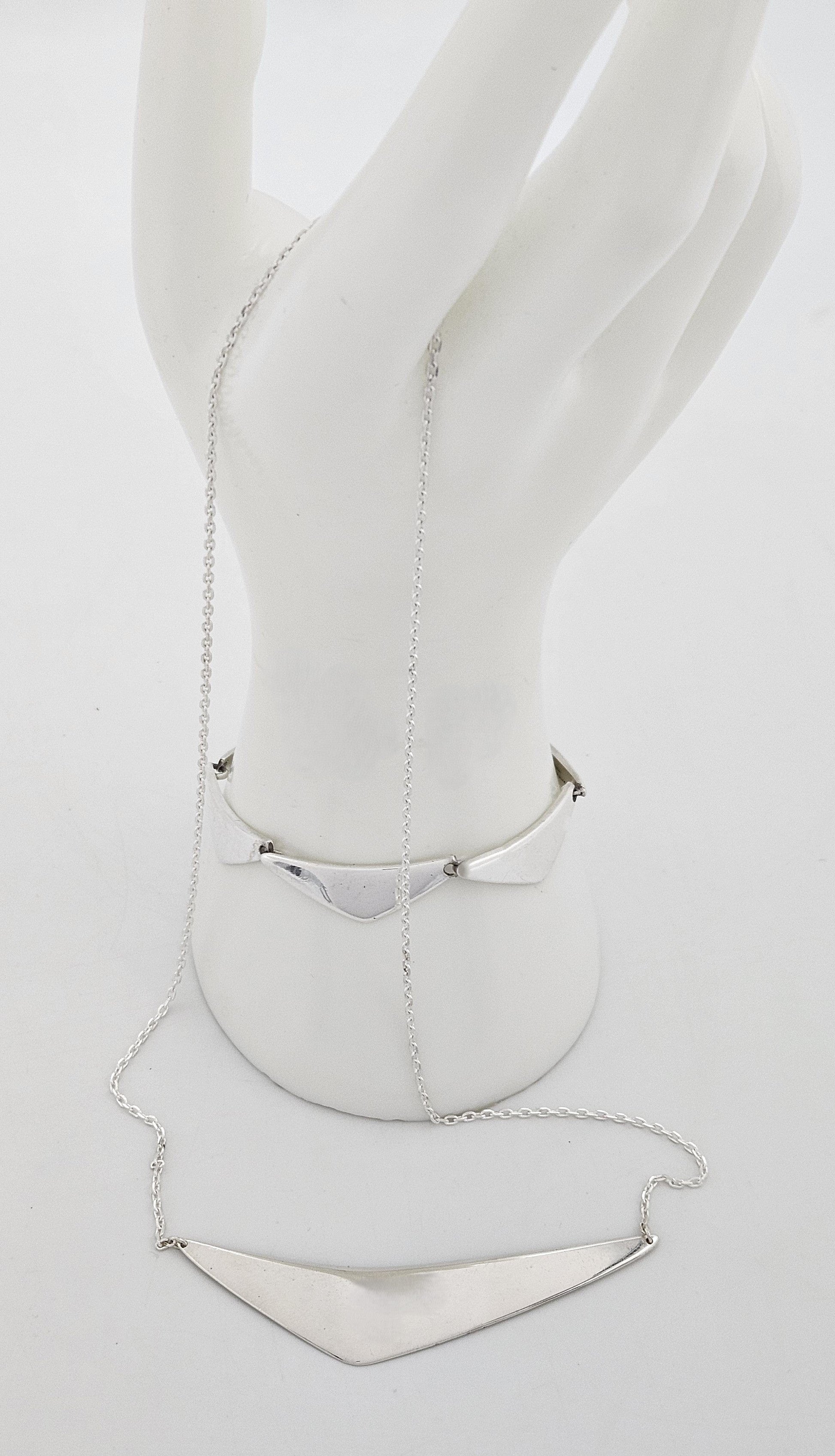 Hans Hansen Jewelry Hans Hansen Denmark Sterling Boomerang Links Bracelet & Custom Necklace 70s