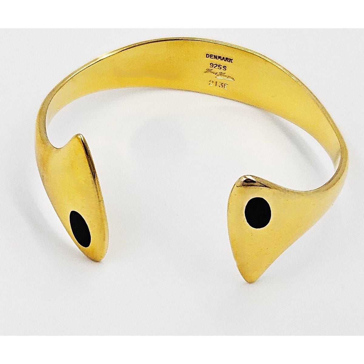 Hans Hansen Jewelry Rare Hans Hansen Denmark Gilt Sterling Black Enamel Modernist Bracelet 1960s