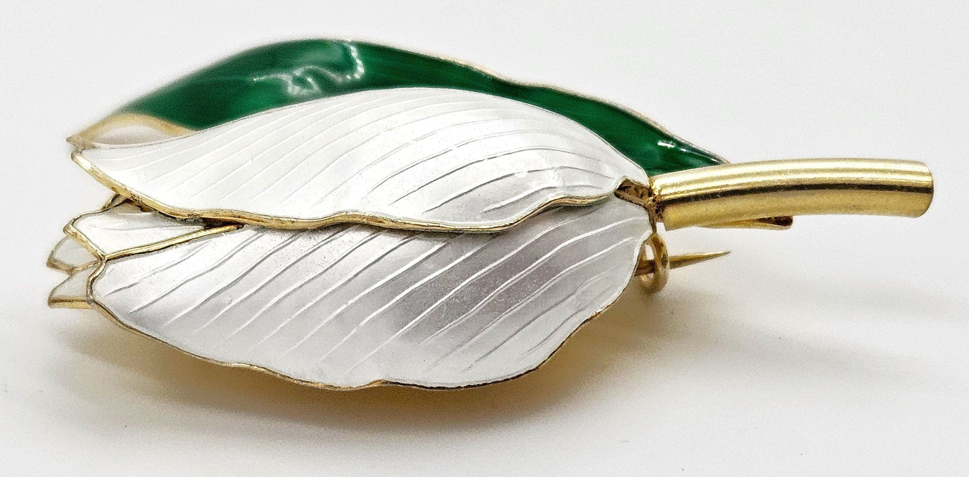 Hans Myhre Jewelry RARE Norway Hans Myhre Sterling + Enamel Large Tulip Flower Brooch 1950's