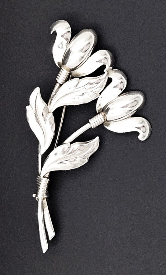 Hermann Siersbol Jewelry Hermann Siersbol Denmark Sterling Large Art Deco Flower Brooch 1950s