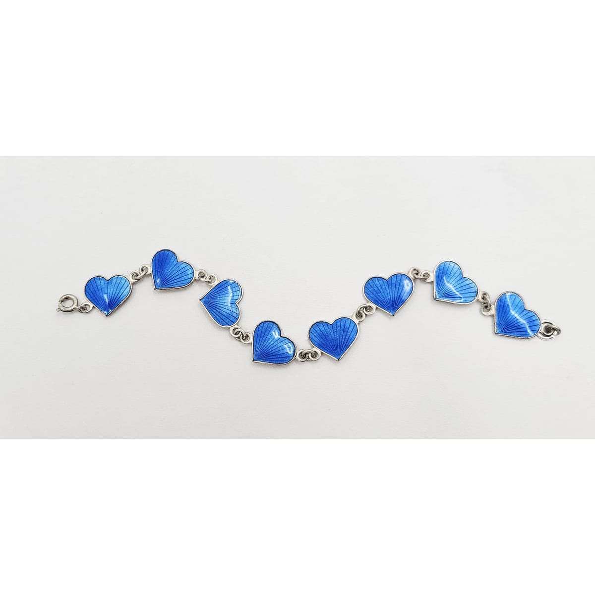 HJ Denmark Jewelry HJ Denmark Sterling Silver &amp; Blue Enamel Heart Links Bracelet