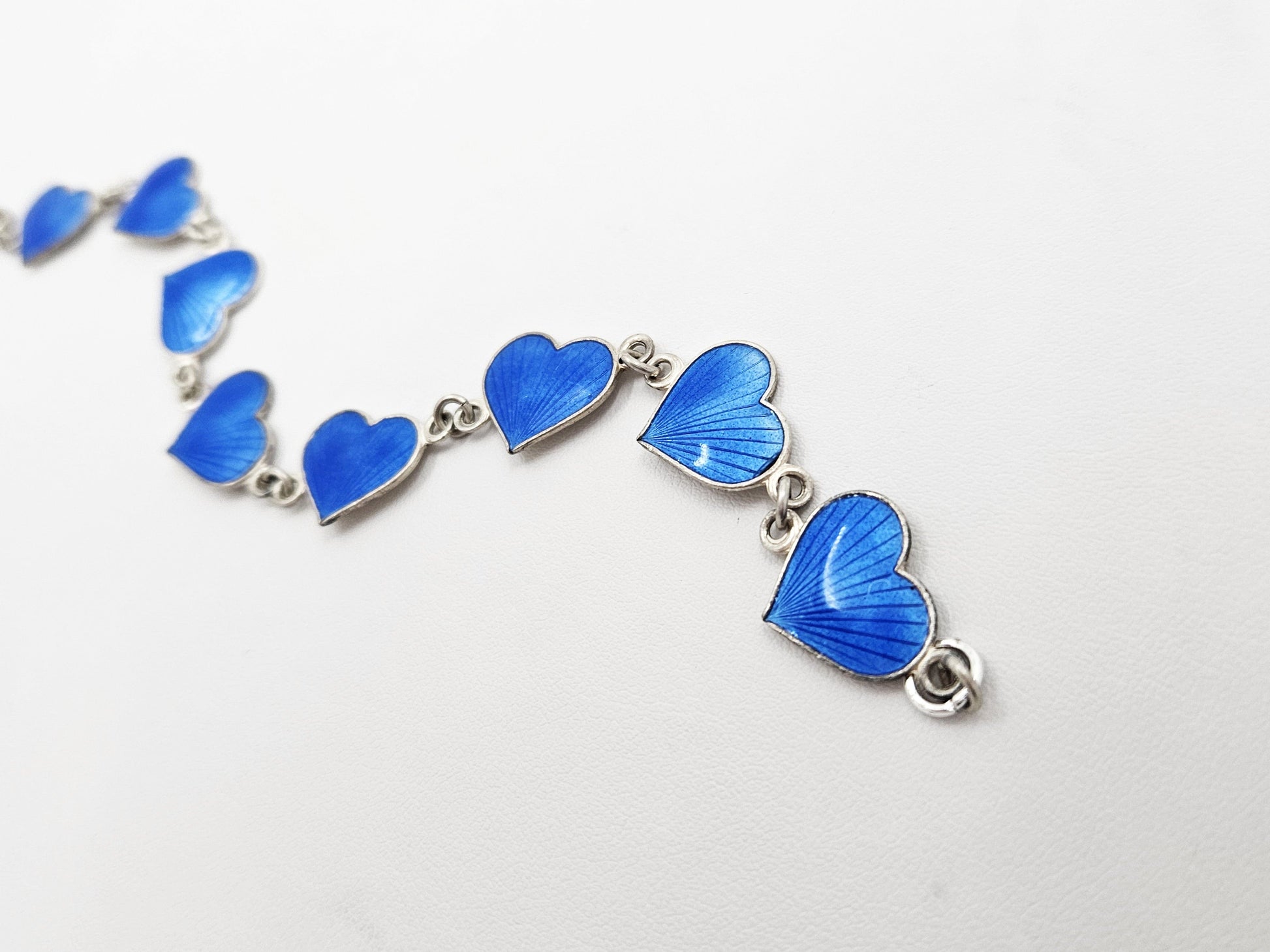 HJ Denmark Jewelry HJ Denmark Sterling Silver & Blue Enamel Heart Links Bracelet