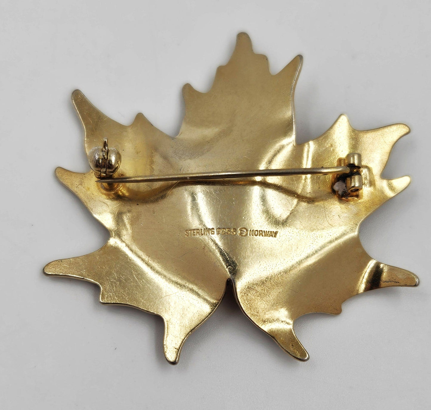 Hroar Prydz Jewelry Hroar Prydz Norway Sterling Enamel Maple Leaf Brooch 1920s