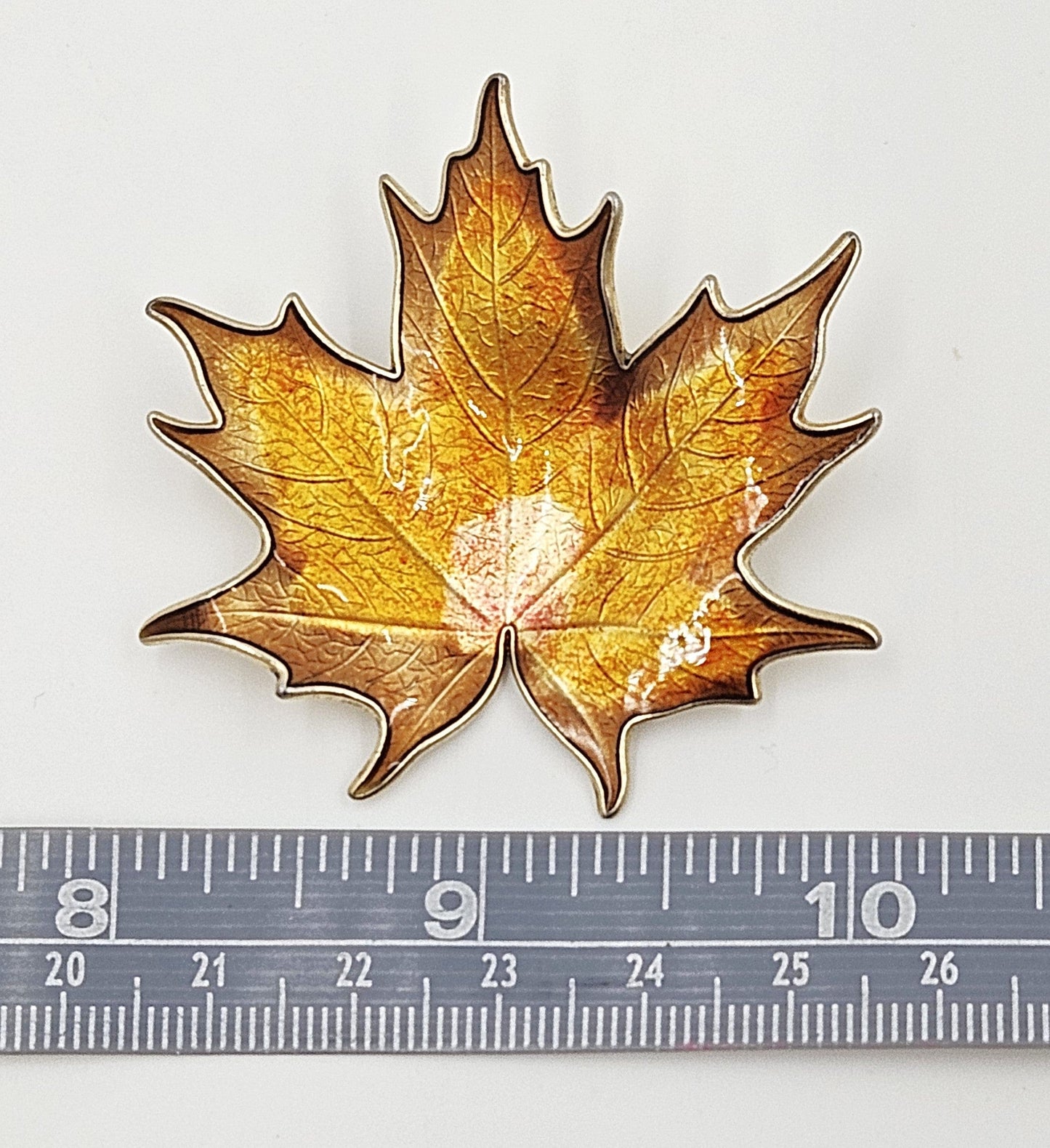 Hroar Prydz Jewelry Hroar Prydz Norway Sterling Enamel Maple Leaf Brooch 1920s