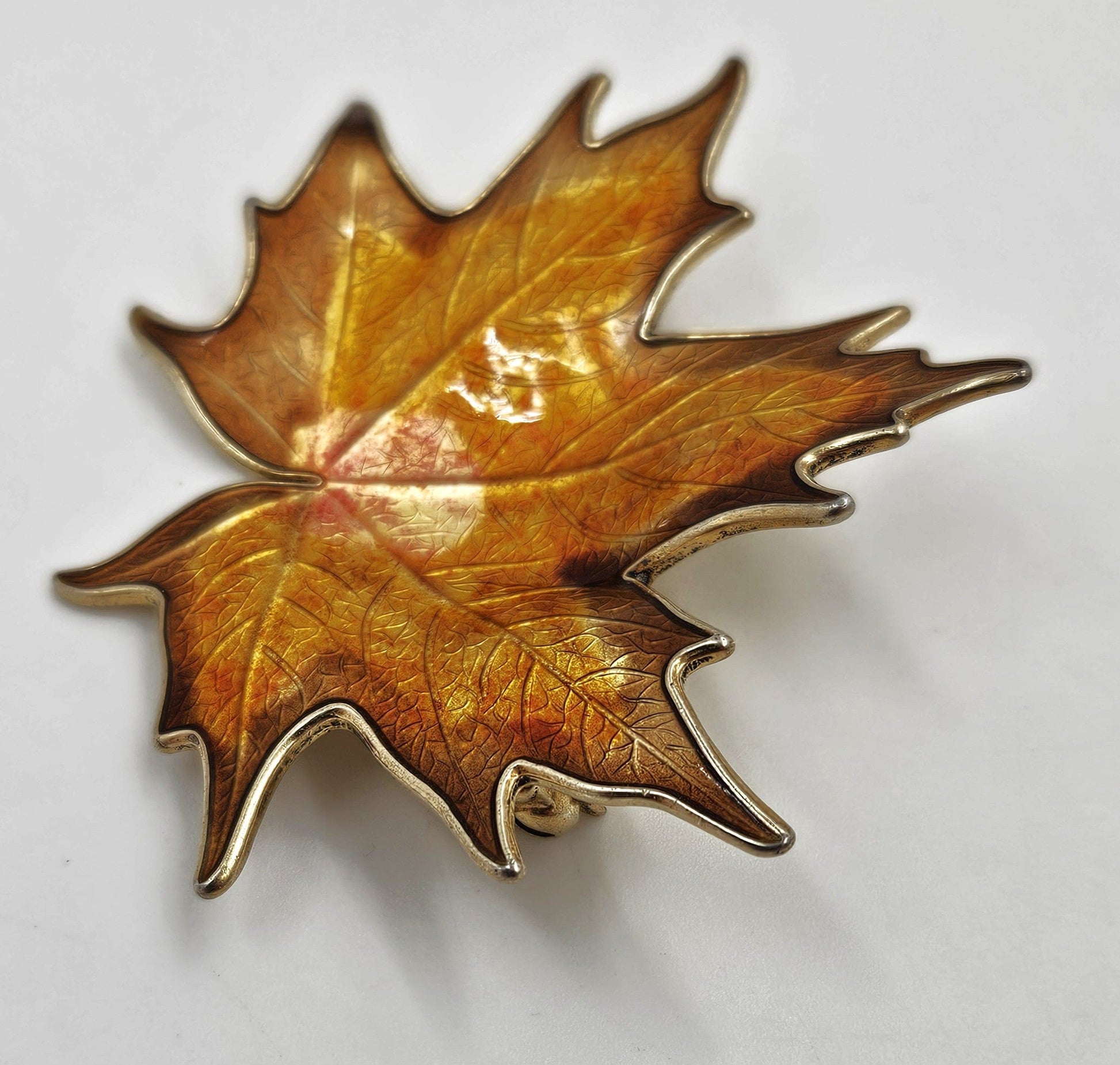 Hroar Prydz Jewelry Hroar Prydz Norway Sterling Enamel Maple Leaf Brooch 1920s