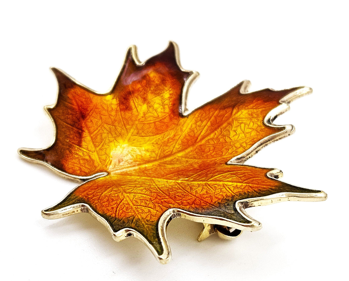 Hroar Prydz Jewelry Jens E Jensen Hroar Prydz Norway Sterling Enamel Maple Leaf Brooch 1920s