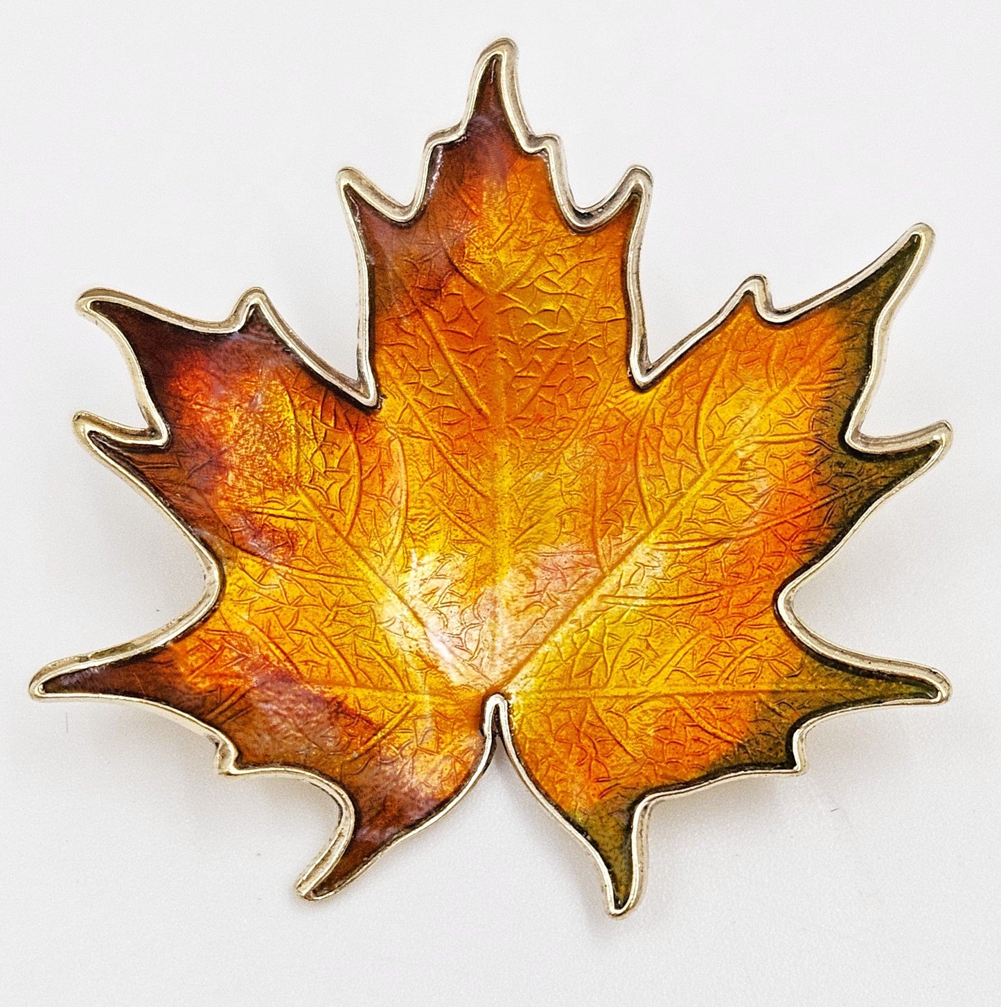 Hroar Prydz Jewelry Jens E Jensen Hroar Prydz Norway Sterling Enamel Maple Leaf Brooch 1920s