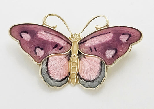 Hroar Prydz Jewelry Norway Designer Hroar Prydz Sterling Guillouche Enamel Butterfly Brooch 20s/30s