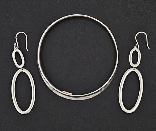 Ippolita Jewelry Retired Designer Ippolita Italy Sterling Modernist Bangle Bracelet & Earrings Set