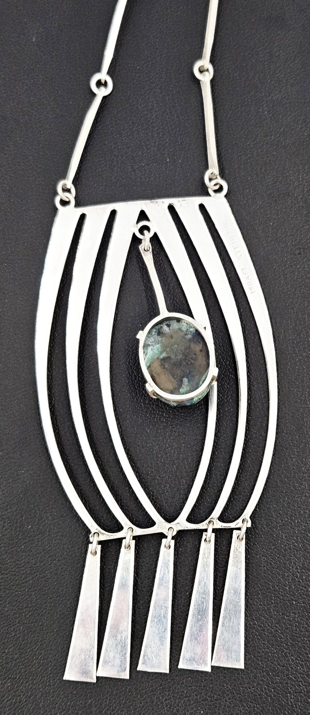 Israel Sterling Jewelry Designer Israel 935 Sterling Abstract Modernist Pendant Necklace 1960's