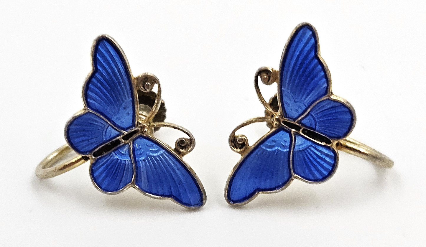 Ivar Holth Jewelry Ivar Holth Norway Gilt Sterling Royal  Blue Enamel Butterfly Earrings Circa 1950s