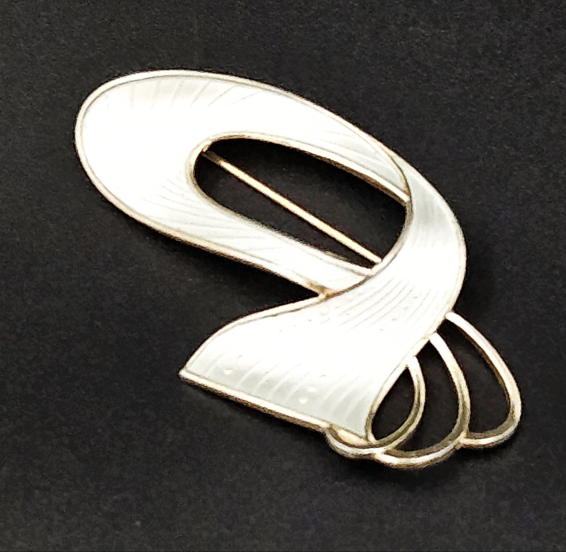 Ivar Holth Jewelry Ivar Holth Norway Sterling White Enamel LARGE Abstract Art Deco Brooch 1950s