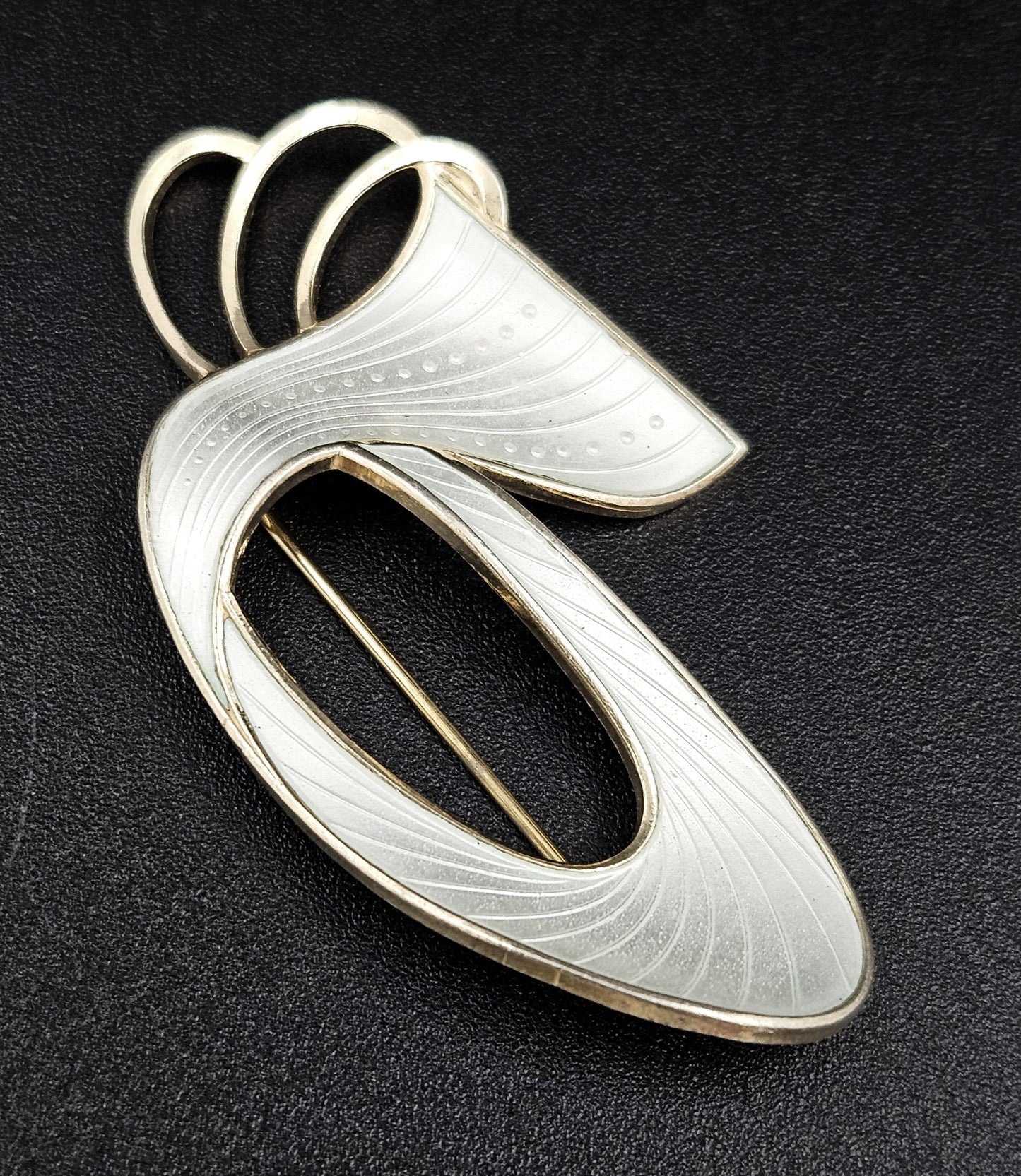 Ivar Holth Jewelry Ivar Holth Norway Sterling White Enamel LARGE Abstract Art Deco Brooch 1950s