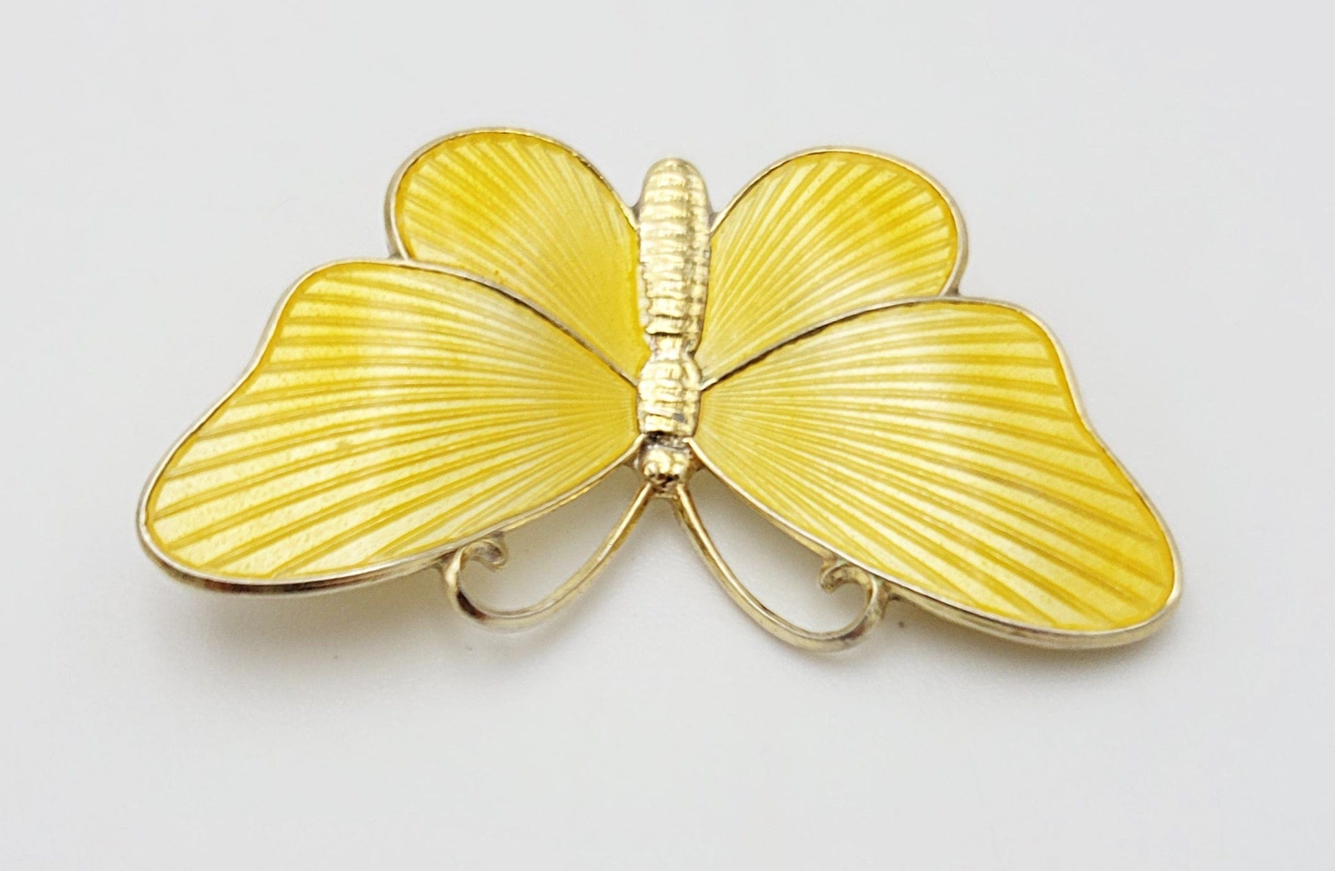 Ivar Holth Jewelry Norwegian Ivar Holth Sterling Yellow Enamel Large Butterfly Brooch 1940s/50s