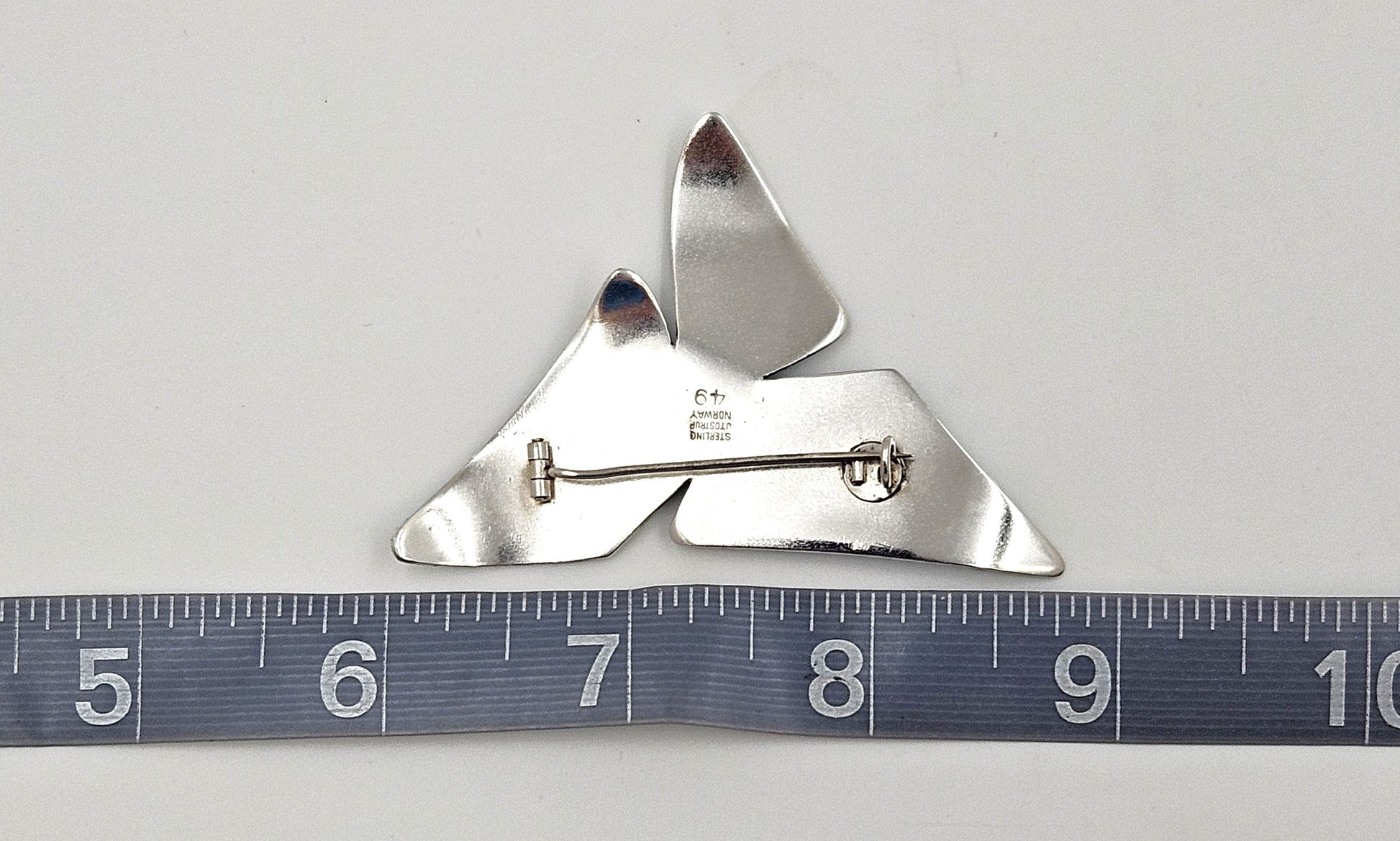 J Tostrup Jewelry Norway Designer J Tostrup Sterling + Enamel XL Modernist Brooch #49 1950's