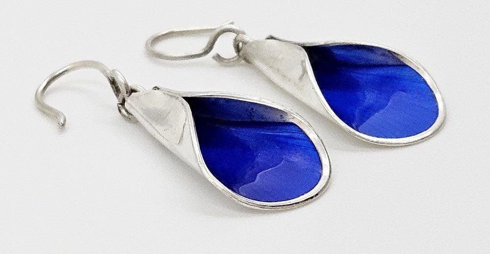 J Tostrup Jewelry Rare Tostrup Norway Sterling Enamel Modernist Flower Dangle Earrings 1920s