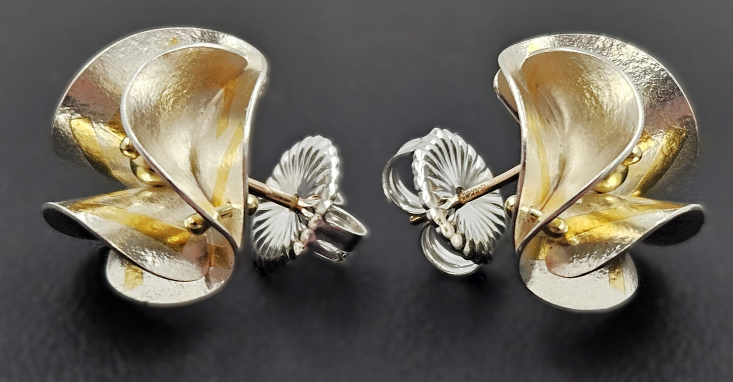 Jayne Redman Jewelry OOAK Designer Jayne Redman 925 18k 14k Modernist 3D Flower Earrings 1990s