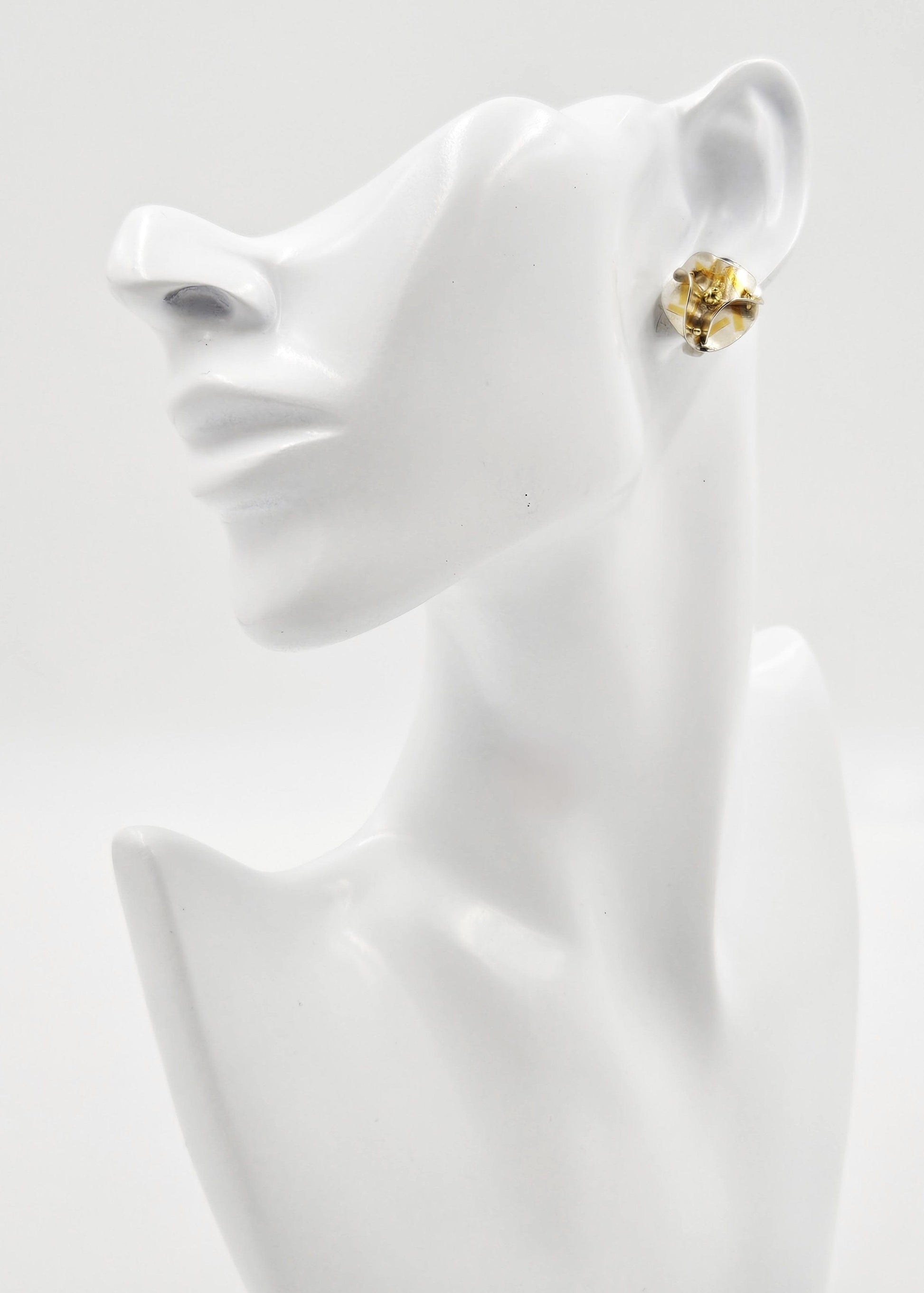 Jayne Redman Jewelry OOAK Designer Jayne Redman 925 18k 14k Modernist 3D Flower Earrings 1990s