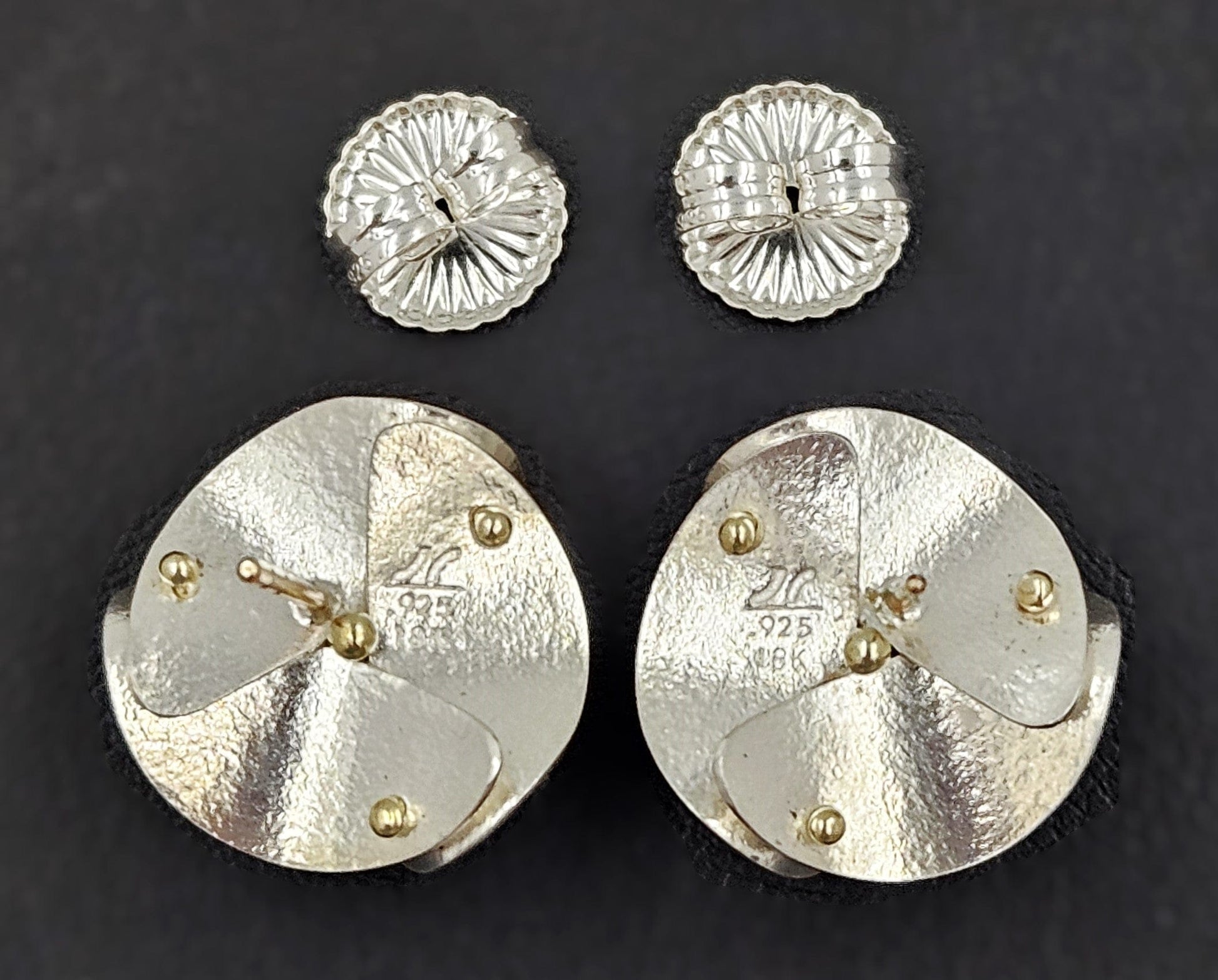 Jayne Redman Jewelry OOAK Designer Jayne Redman 925 18k 14k Modernist 3D Flower Earrings 1990s