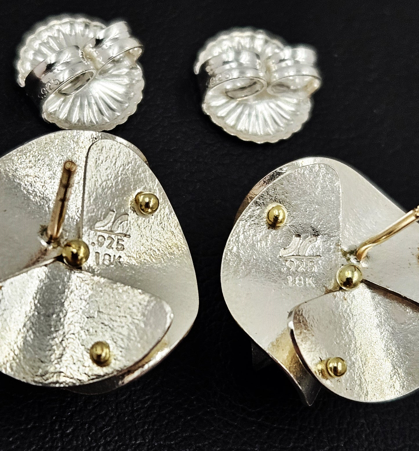 Jayne Redman Jewelry OOAK Designer Jayne Redman 925 18k 14k Modernist 3D Flower Earrings 1990s