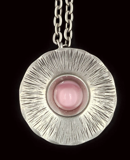 Jdye Art Denmark Jewelry Jdye Art Denmark XL Pewter Pink Glass Modernist Pendant Necklace 60/70s