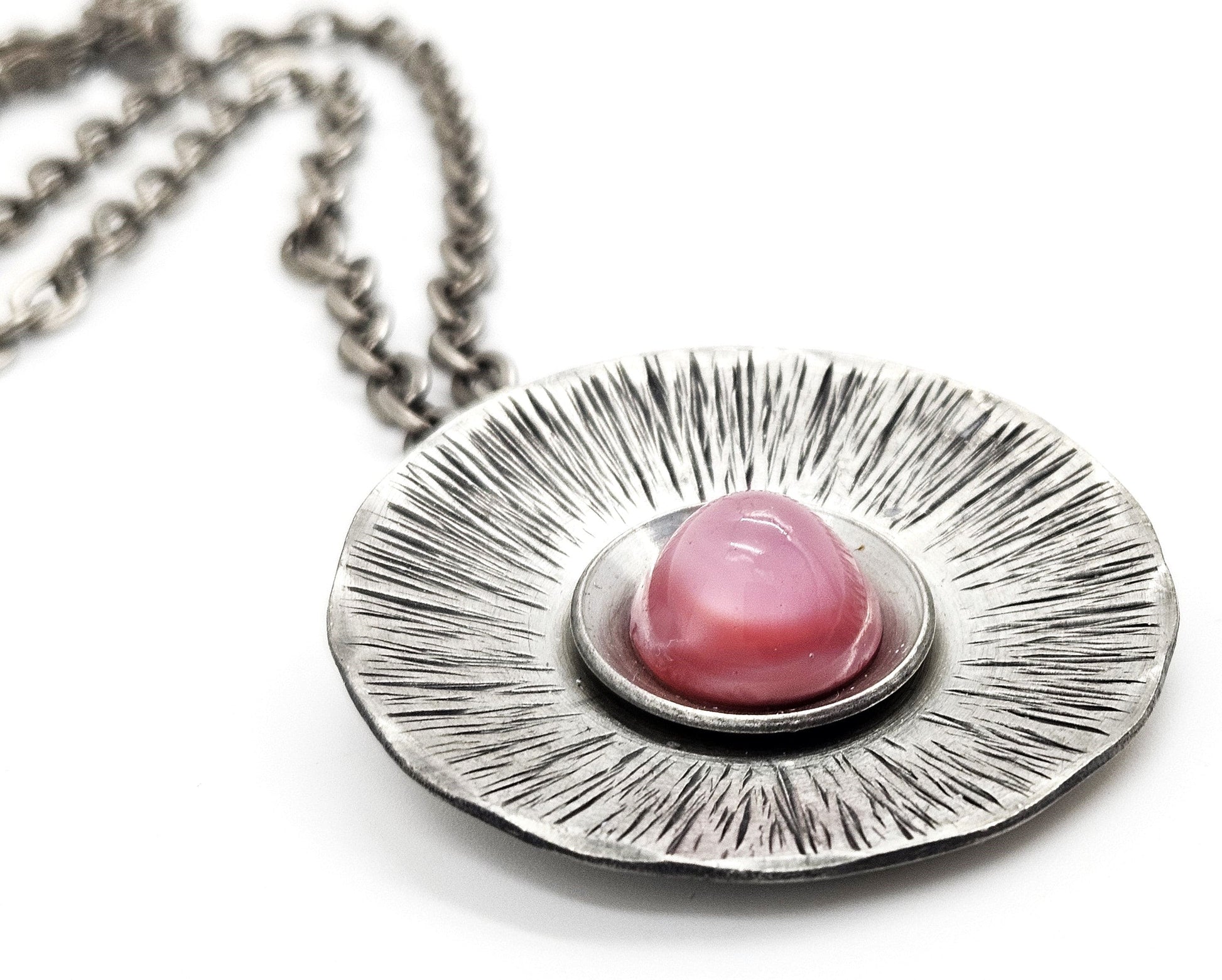 Jdye Art Denmark Jewelry Jdye Art Denmark XL Pewter Pink Glass Modernist Pendant Necklace 60/70s