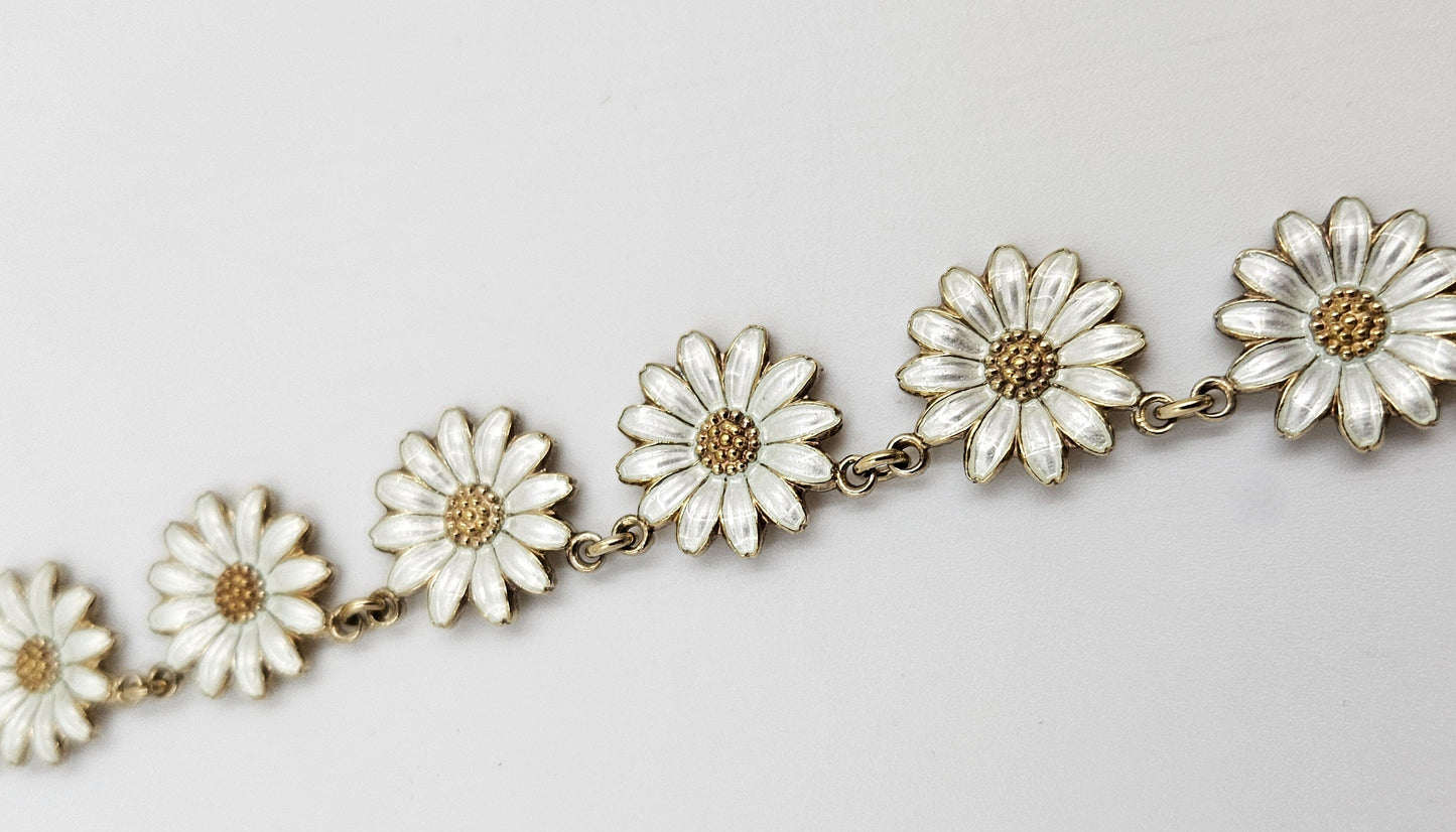 Jemax Jewelry RARE JEMAX Pedersen Denmark Sterling Enamel Daisy Chain Necklace 1980s