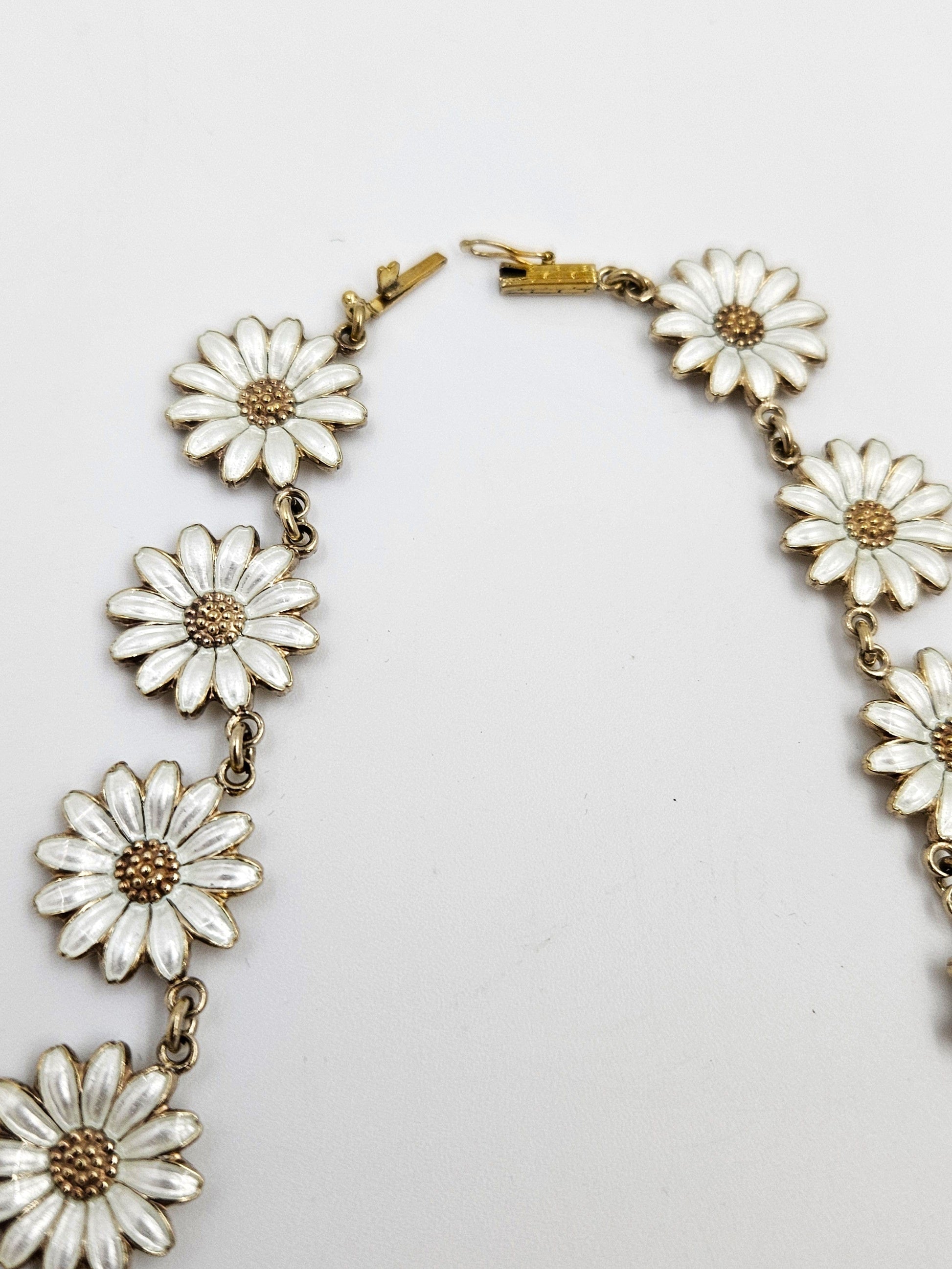 Jemax Jewelry RARE JEMAX Pedersen Denmark Sterling Enamel Daisy Chain Necklace 1980s