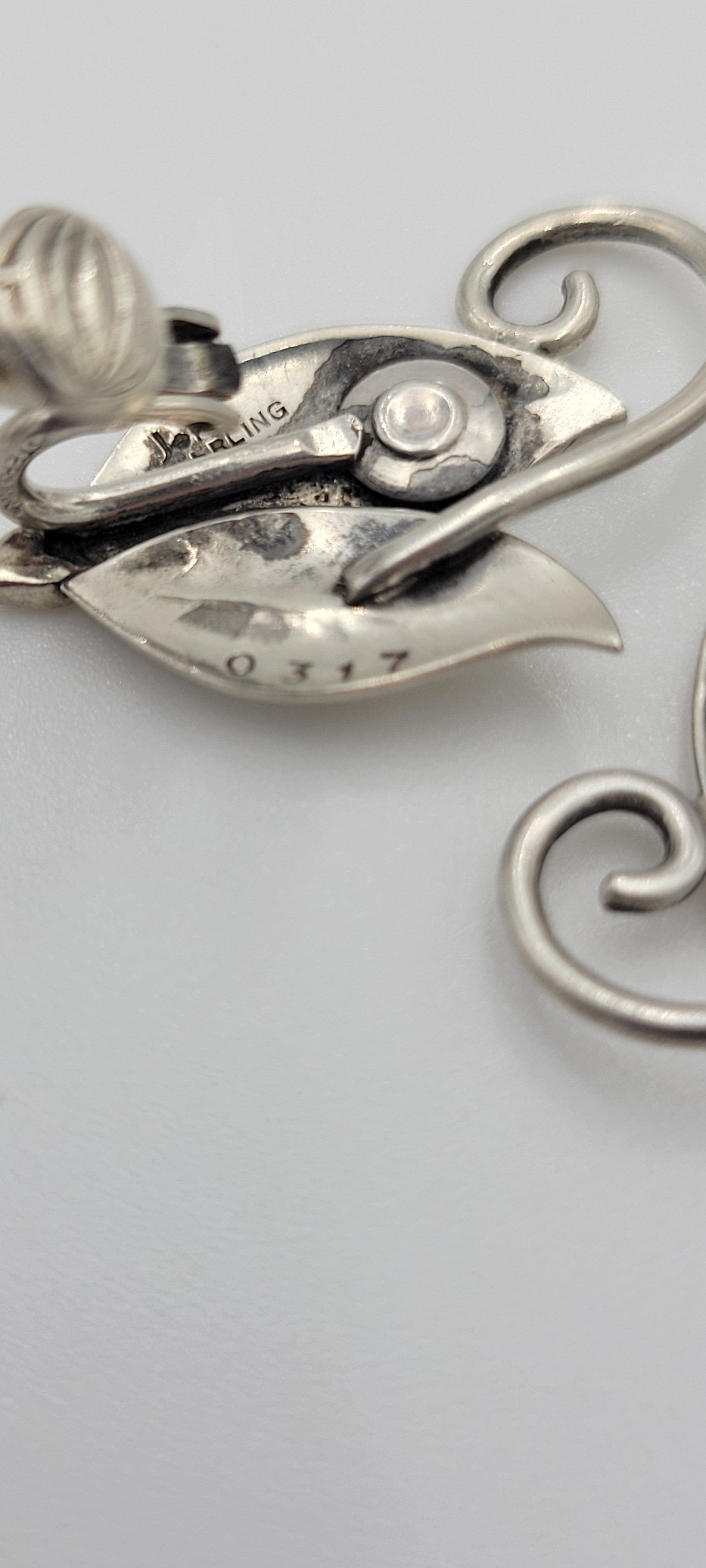 1950s JoPoL Georg Jensen Modernist Sterling Silver Flower Earrings #317  RARE!
