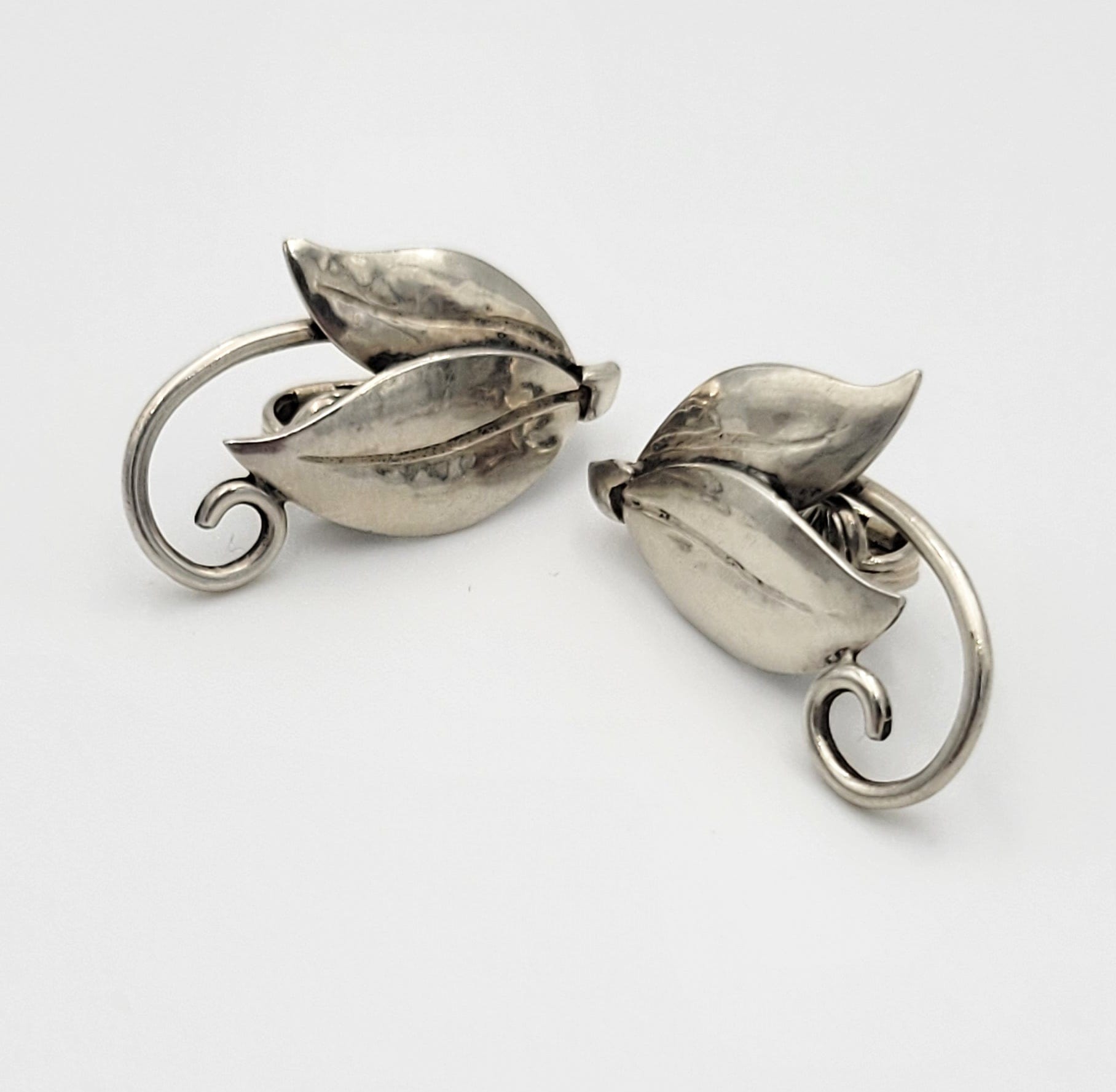 1950s JoPoL Georg Jensen Modernist Sterling Silver Flower Earrings #317  RARE!