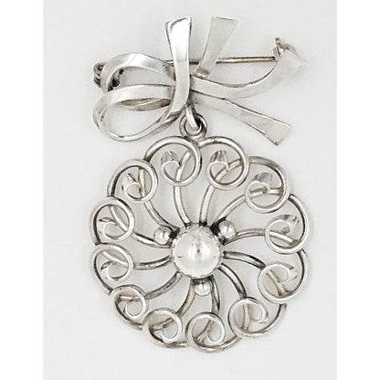 John Lauritzen Jewelry Denmark Designer John Lauritzen Sterling Large Bows Flower Brooch C. 1960s