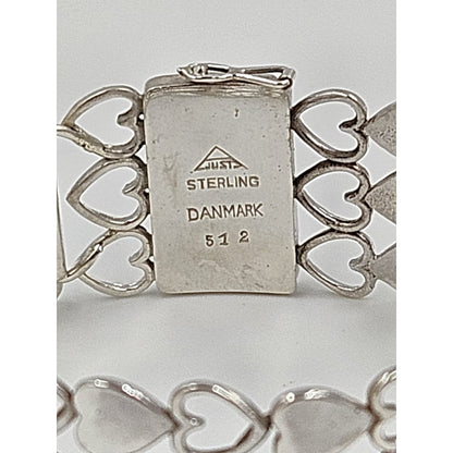 Just Andersen Denmark Jewelry Rare Just Andersen Just A Denmark Sterling Hearts Panel Link Bracelet C. 1940s