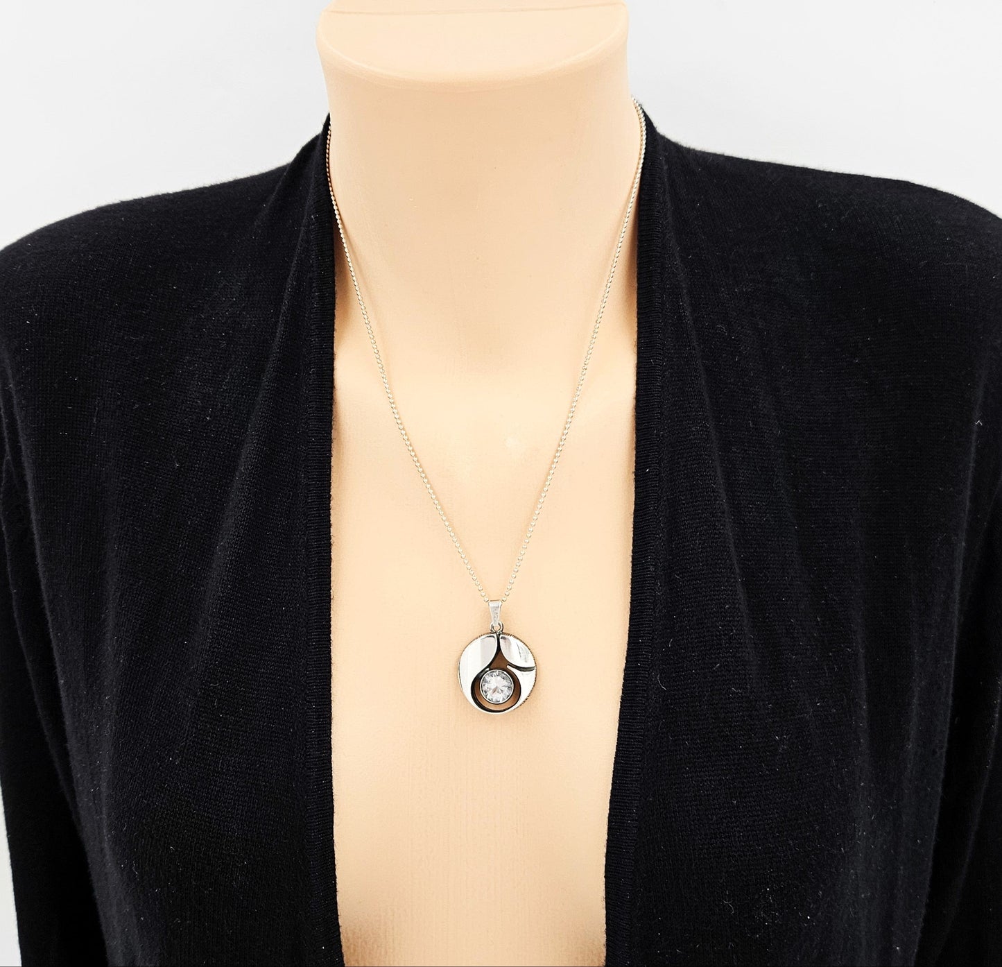 Karl Laine Jewelry Finnish Designer Karl Laine Modernist Sterling & Quartz Crystal Necklace 1960's