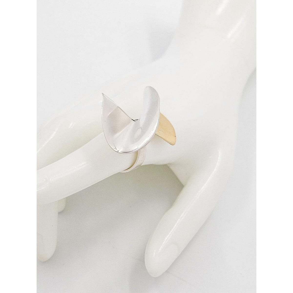 Kaunis Koru Jewelry Designer Finnish Kaunis Koru Sterling &amp; Gold Modernist HUGE Ring 1976