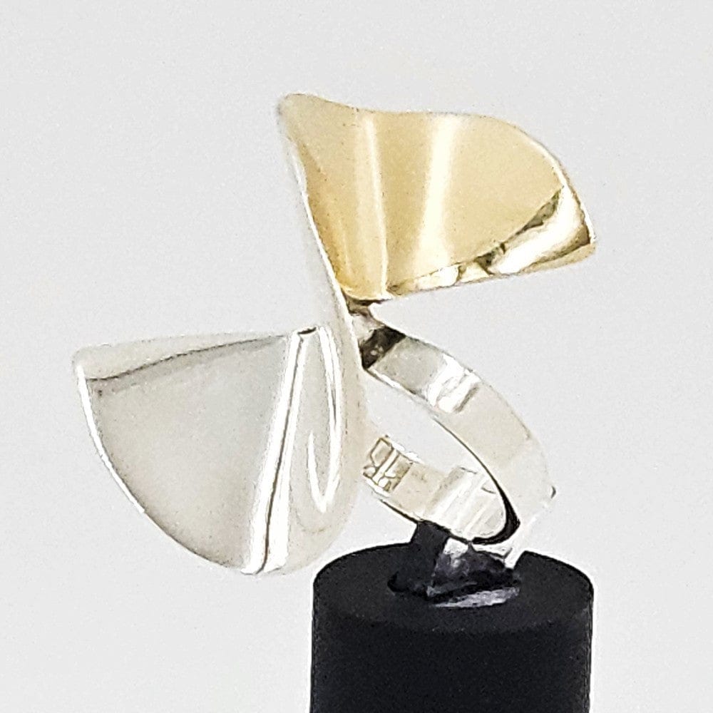 Kaunis Koru Jewelry Designer Finnish Kaunis Koru Sterling &amp; Gold Modernist HUGE Ring 1976