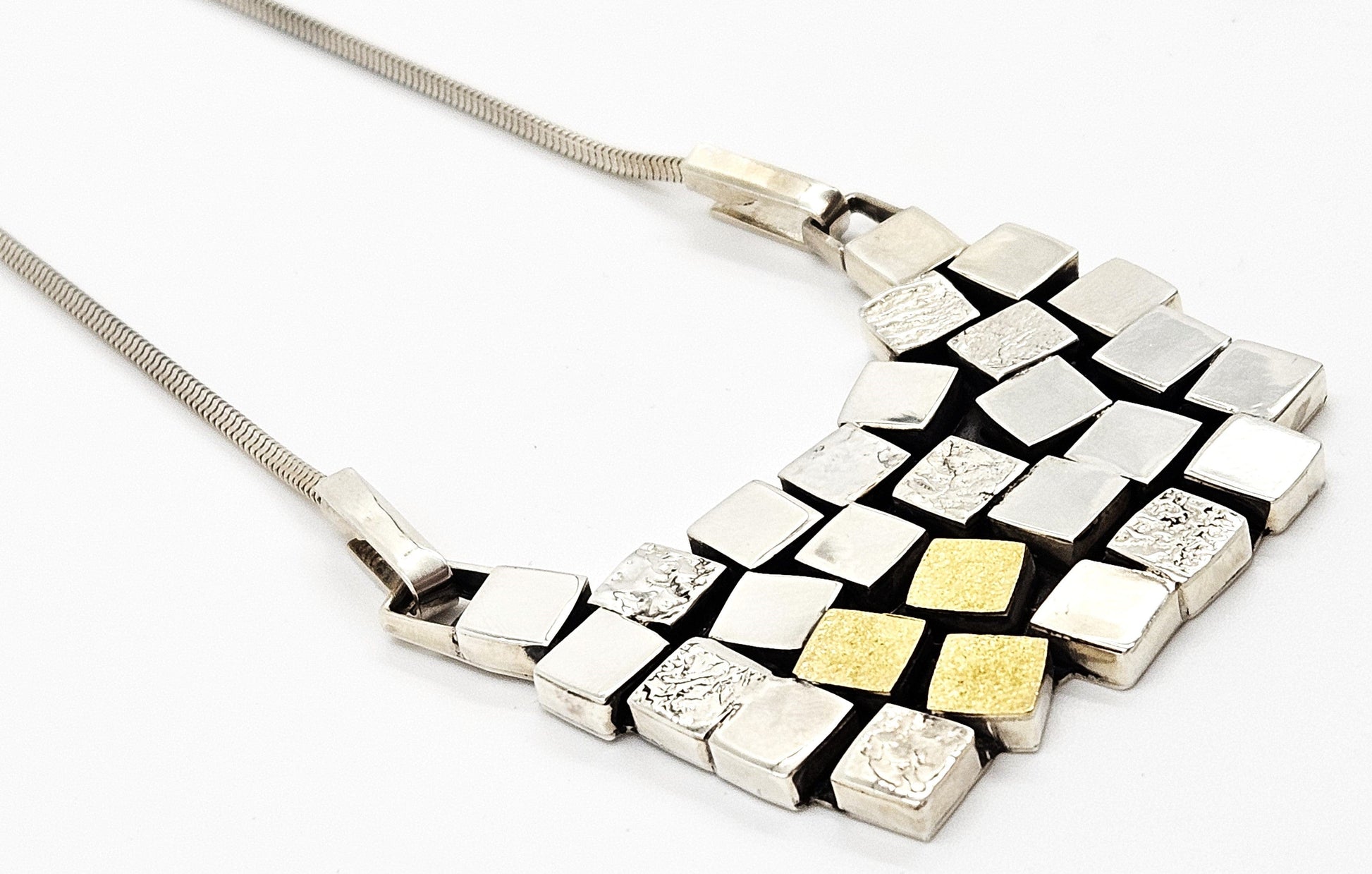 Klassen Jewelry Superb Brenna Glanzer Klassen Sterling + 24K Abstract Modernist Necklace