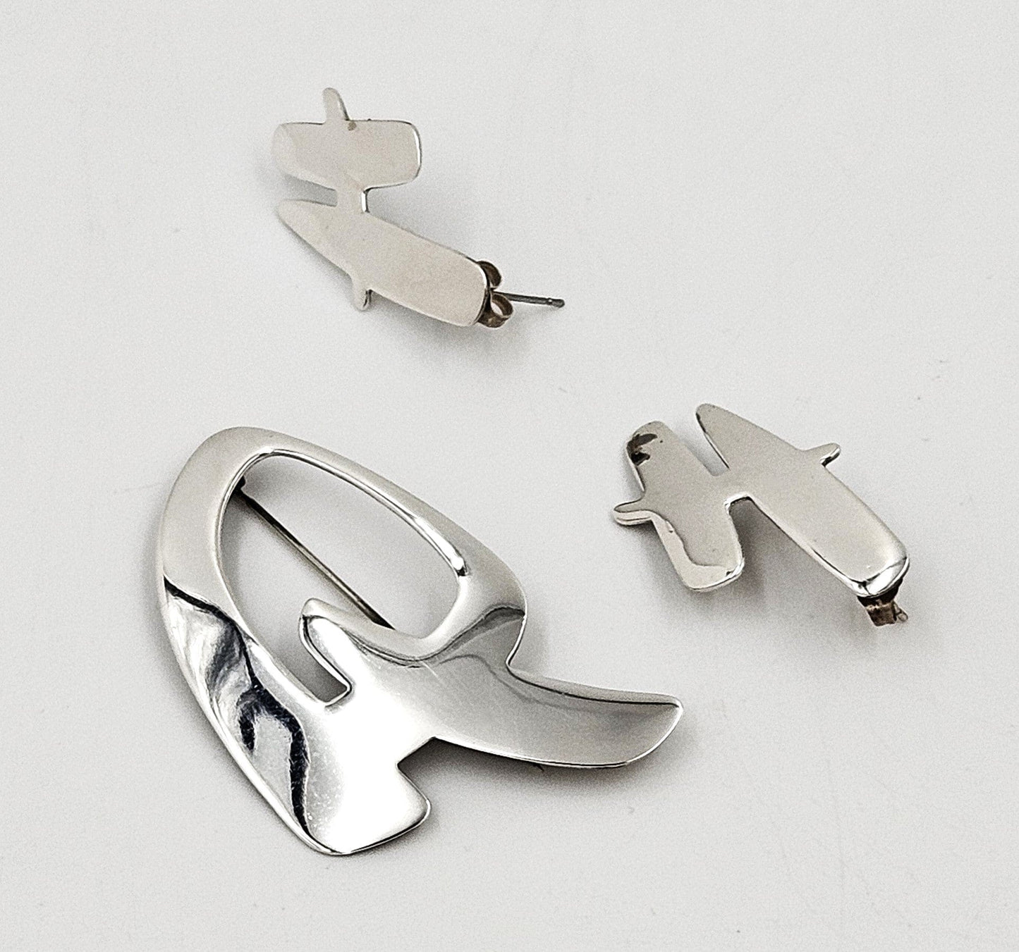 Koplentz Jewelry Koplentz? Sterling Modernist Brooch & Earrings