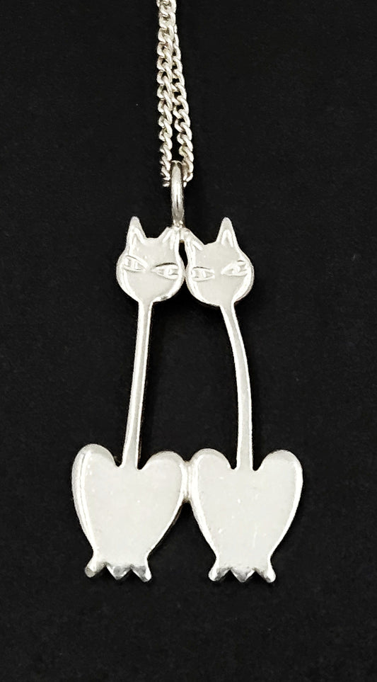 Kupittaan Kulta Jewelry Finland Elis Kauppi Kupittaan Kulta Modernist Love Cats Sterling Necklace 1990