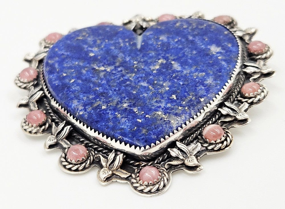 LaRose Ganadonegro Jewelry Wow! LaRose G Navajo Sterling Lapis Rose Quartz Huge Heart Brooch Pendant
