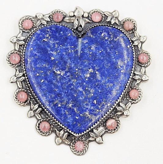 LaRose Ganadonegro Jewelry Wow! LaRose G Navajo Sterling Lapis Rose Quartz Huge Heart Brooch Pendant