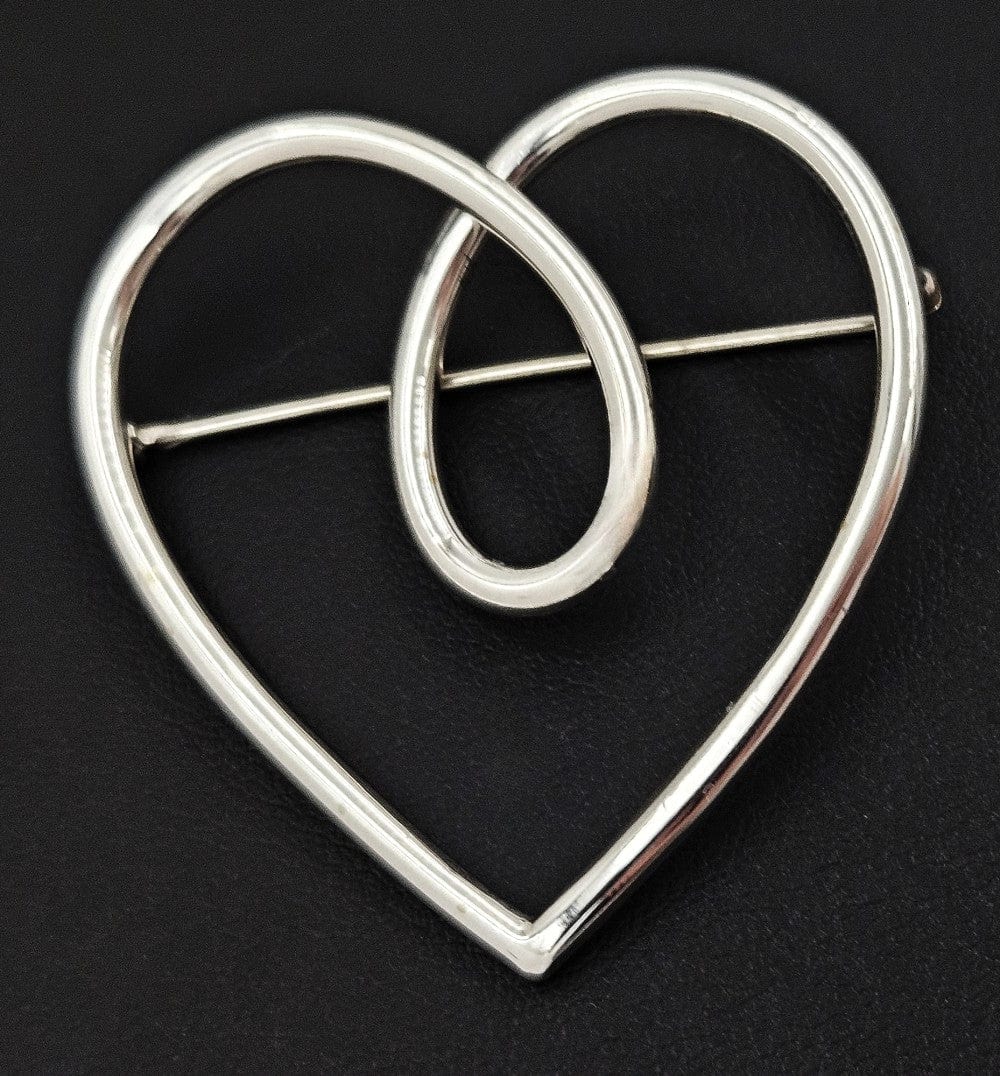 Leonore Doskow Jewelry Rare Leonore Doskow Sterling Modernist Large Heart Swirl Brooch C. 1960s