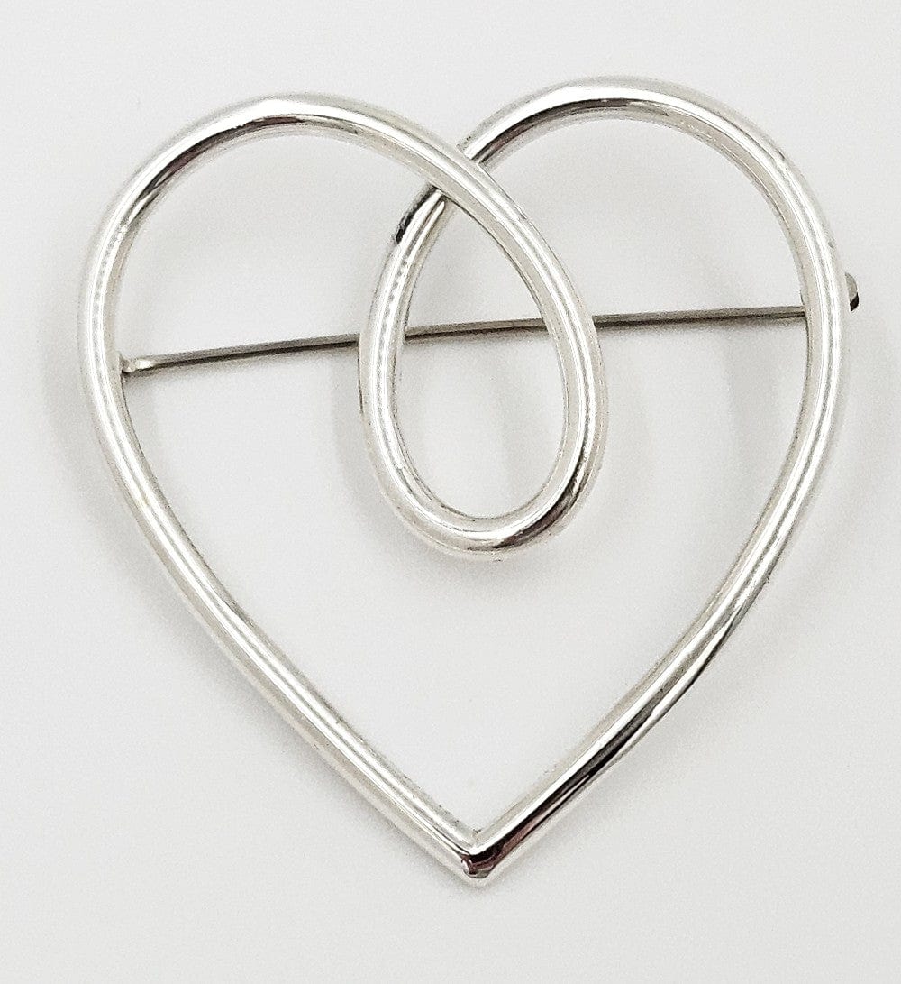 Leonore Doskow Jewelry Rare Leonore Doskow Sterling Modernist Large Heart Swirl Brooch C. 1960s