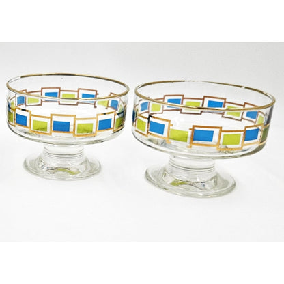 Libbey Serveware MCM Libbey Nordic Pattern Set/2 Footed Sherbet Bowls Barware Coupes 1950&