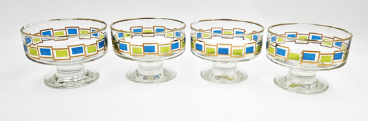 Libbey Serveware MCM Libbey Nordic Pattern Set 4 Footed Sherbet Bowls Barware Coupes 1950's
