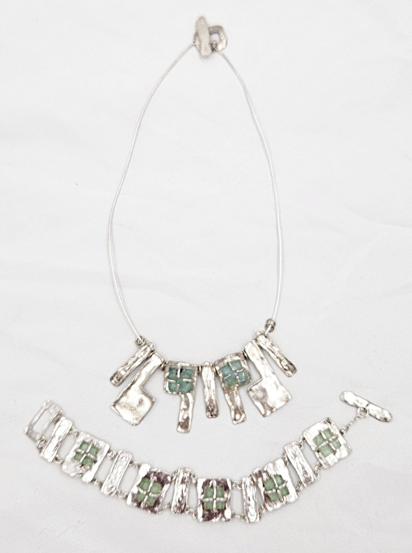 Luli Hammerstein Jewelry Luli Hammersztein Sterling Roman Glass Modernist Necklace & Bracelet Set 1980s