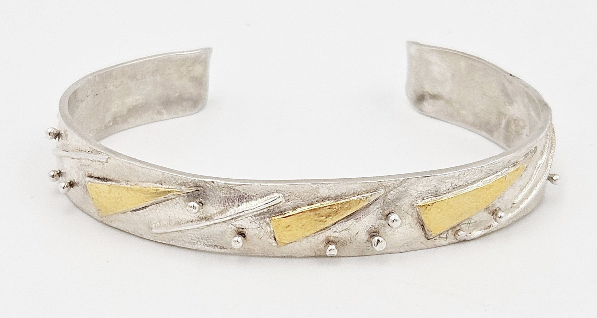 Margaret Francis Jewelry VTG Sterling & Gold Artisan Signed Margaret Francis Abstract Modernist Cuff