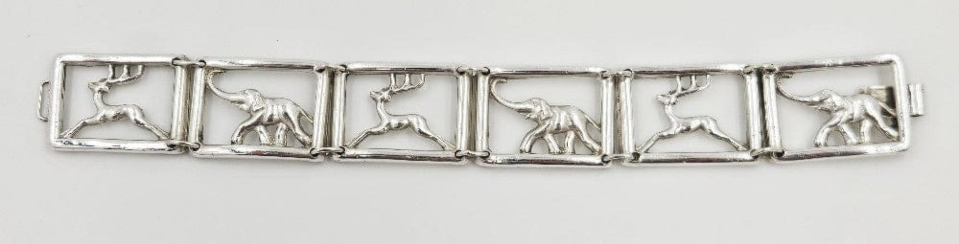 Martin Elmblad Sweden Jewelry Martin Elmblad Sweden Sterling Reindeers Elephants Panel Link Bracelet 1946