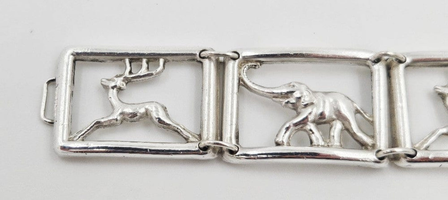 Martin Elmblad Sweden Jewelry Martin Elmblad Sweden Sterling Reindeers Elephants Panel Link Bracelet 1946